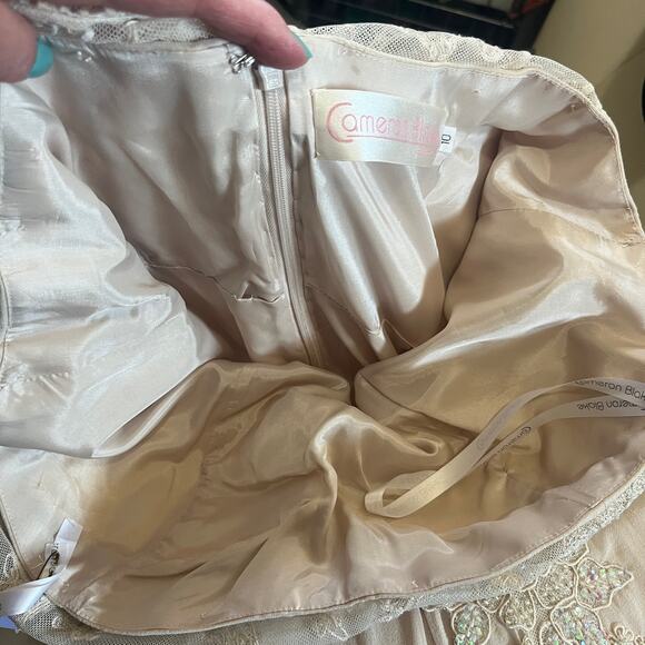 Cameron Blake Gown Formal Beige Silk Beaded Sequin Mother of Bride Feminine 10 - Picture 9 of 13